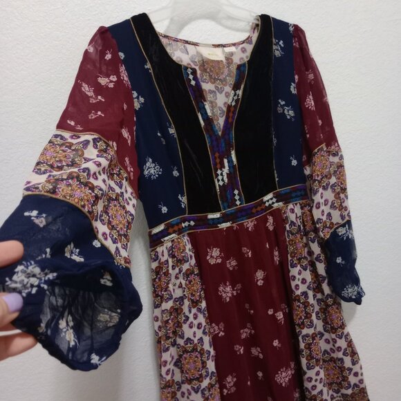 Anthropologie Maeve Quartier Latin Embroidered Patchwork Velvet Floral Dress - Picture 5 of 10